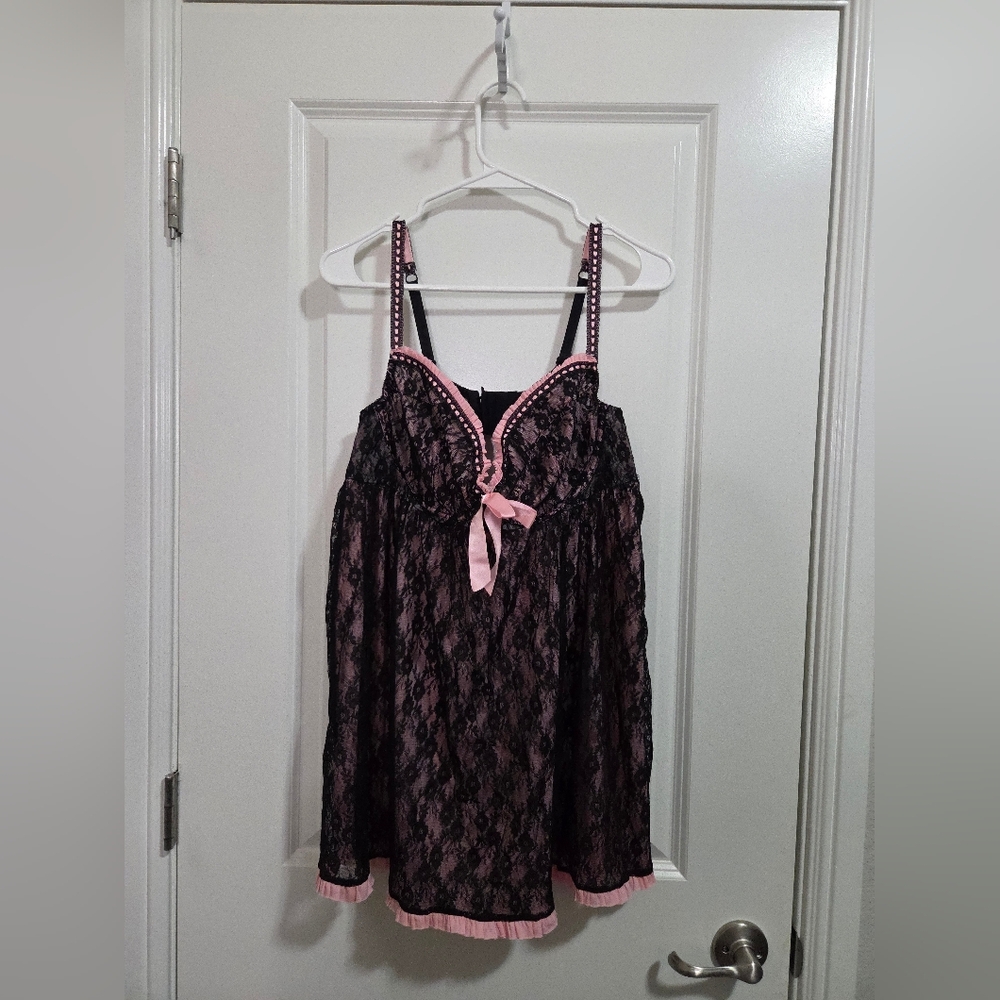 Cacique Black & Pink Lace Babydoll Lingerie